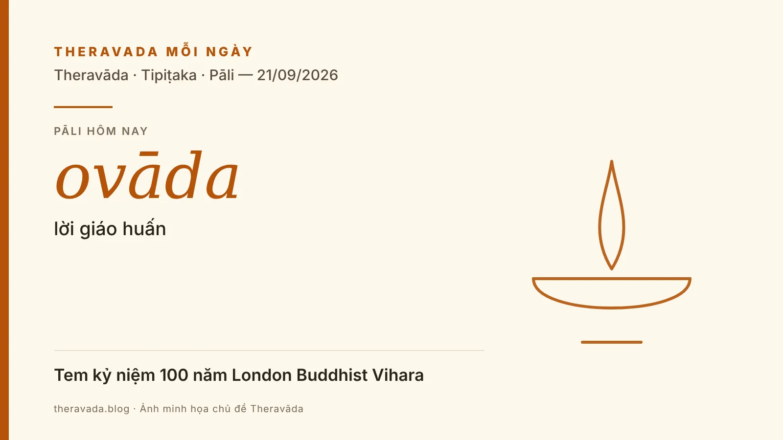 Ảnh bìa Theravada Mỗi Ngày 21/09/2026: từ Pāli ovāda (lời giáo huấn), tin Phật giáo Theravāda và Tam Tạng Pāli
