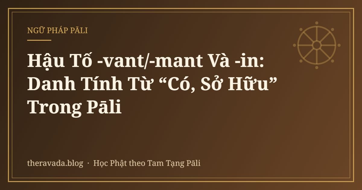 Hậu Tố -vant/-mant Và -in: Danh Tính Từ “Có, Sở Hữu” Trong Pāli