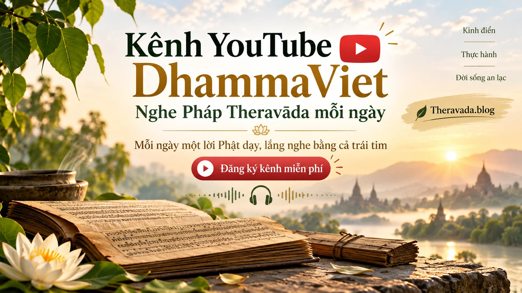 Kênh YouTube DhammaViet – Nghe Pháp Theravāda mỗi ngày, Dòng Pháp Podcast trên Theravada.blog
